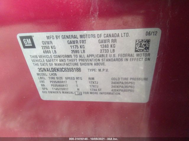 Photo 8 VIN: 2GNALDEK0C6393188 - CHEVROLET EQUINOX 