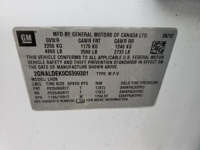 Photo 9 VIN: 2GNALDEK0C6399301 - CHEVROLET EQUINOX LT 