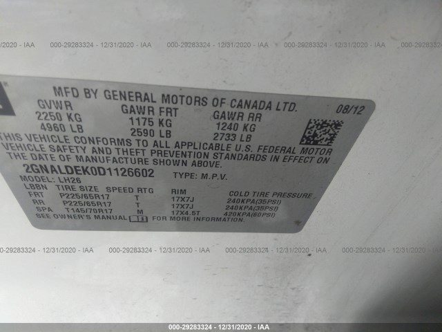 Photo 8 VIN: 2GNALDEK0D1126602 - CHEVROLET EQUINOX 