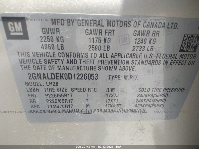 Photo 8 VIN: 2GNALDEK0D1226053 - CHEVROLET EQUINOX 