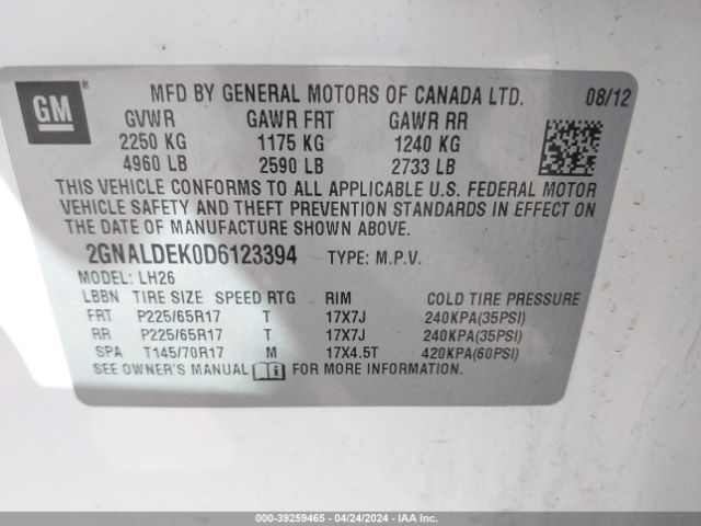 Photo 8 VIN: 2GNALDEK0D6123394 - CHEVROLET EQUINOX 