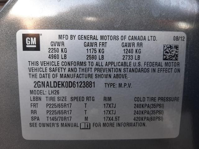 Photo 9 VIN: 2GNALDEK0D6123881 - CHEVROLET EQUINOX LT 