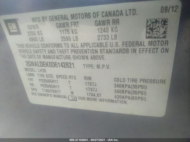 Photo 8 VIN: 2GNALDEK0D6142821 - CHEVROLET EQUINOX 