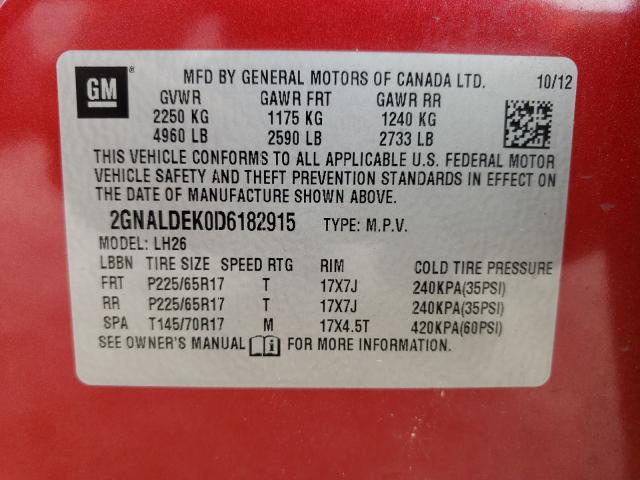 Photo 9 VIN: 2GNALDEK0D6182915 - CHEVROLET EQUINOX LT 