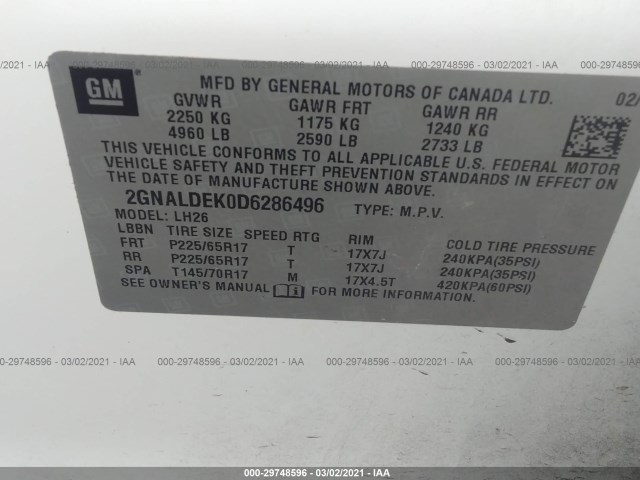 Photo 8 VIN: 2GNALDEK0D6286496 - CHEVROLET EQUINOX 