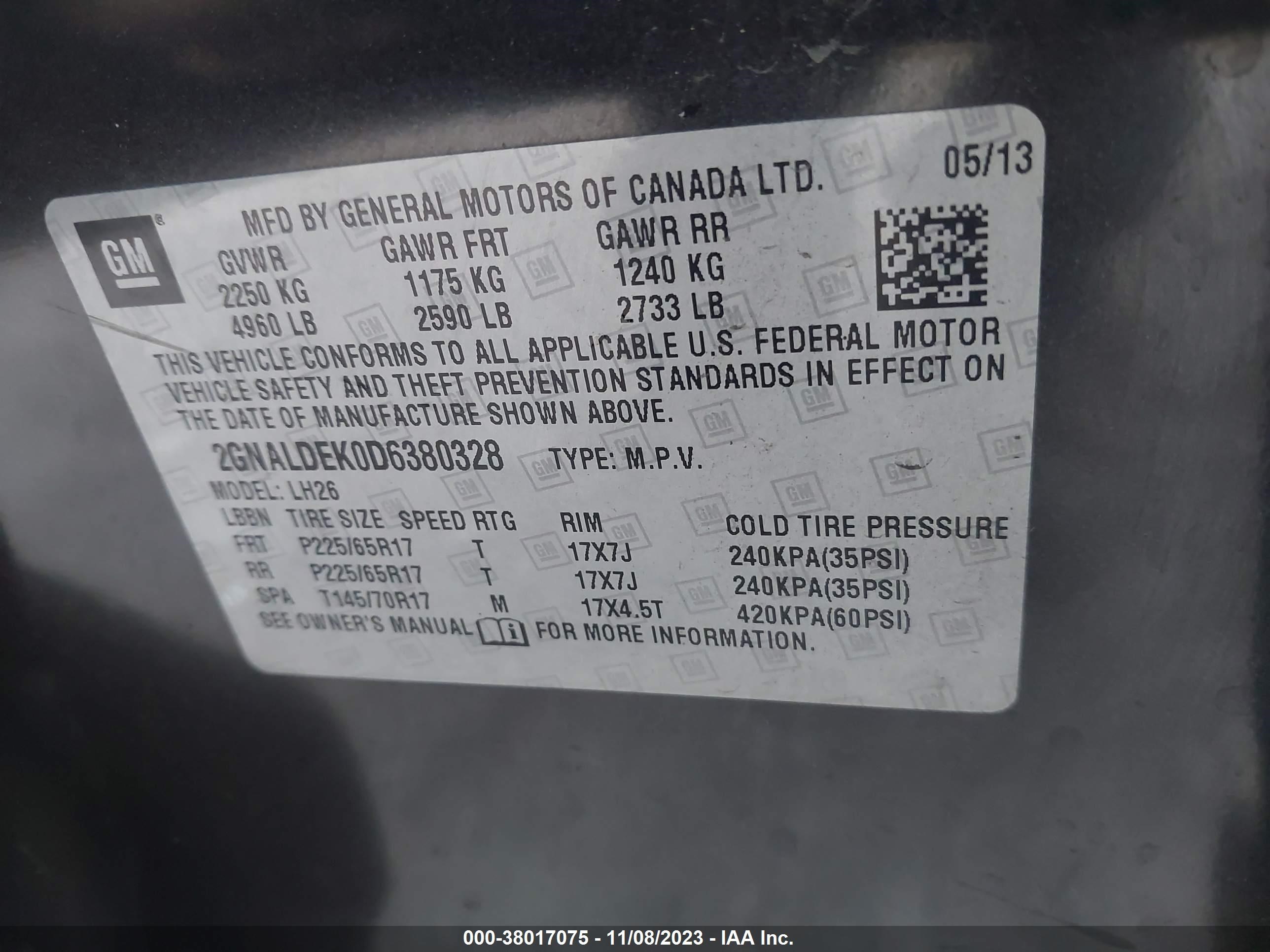 Photo 8 VIN: 2GNALDEK0D6380328 - CHEVROLET EQUINOX 