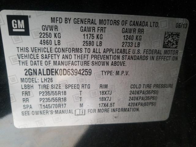 Photo 9 VIN: 2GNALDEK0D6394259 - CHEVROLET EQUINOX LT 