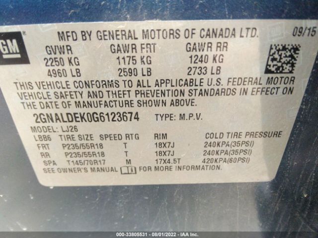 Photo 8 VIN: 2GNALDEK0G6123674 - CHEVROLET EQUINOX 