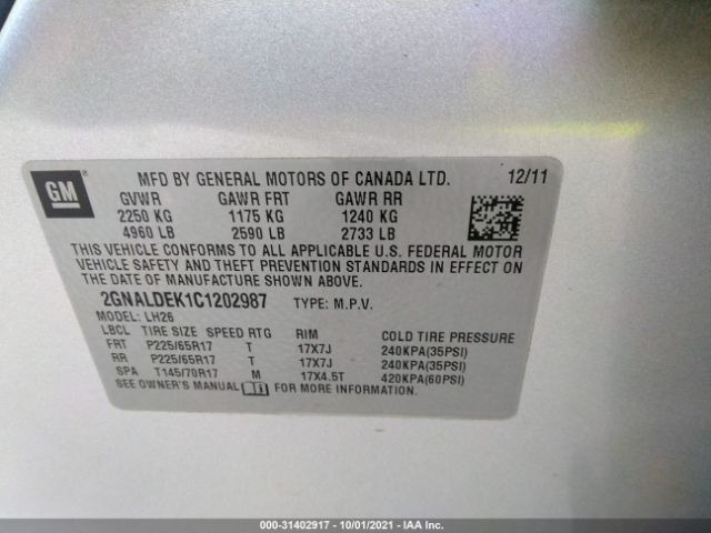 Photo 8 VIN: 2GNALDEK1C1202987 - CHEVROLET EQUINOX 