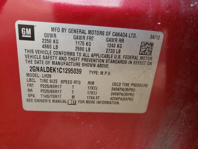 Photo 9 VIN: 2GNALDEK1C1295039 - CHEVROLET EQUINOX LT 