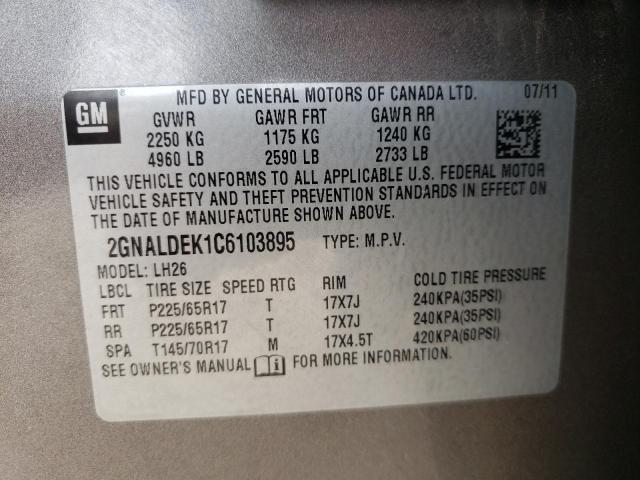 Photo 9 VIN: 2GNALDEK1C6103895 - CHEVROLET EQUINOX LT 