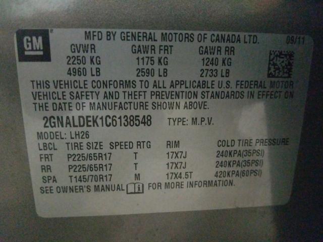 Photo 9 VIN: 2GNALDEK1C6138548 - CHEVROLET EQUINOX LT 