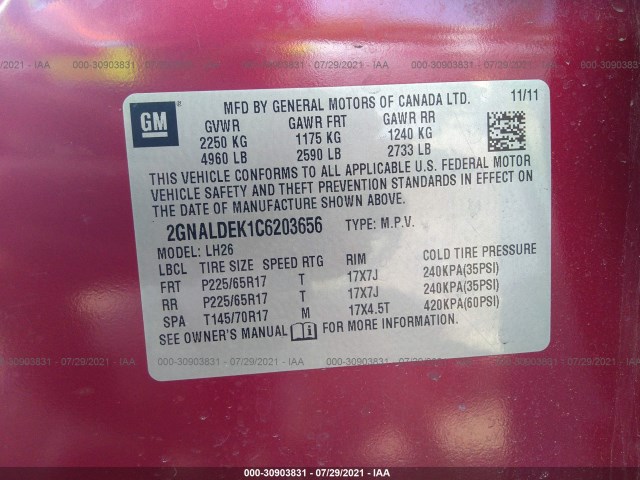 Photo 8 VIN: 2GNALDEK1C6203656 - CHEVROLET EQUINOX 