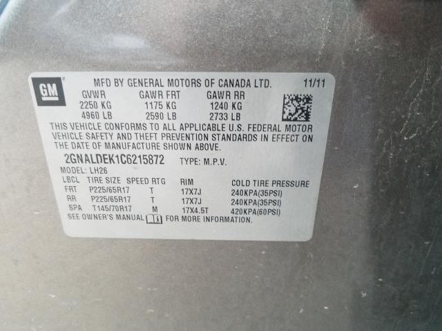 Photo 9 VIN: 2GNALDEK1C6215872 - CHEVROLET EQUINOX LT 