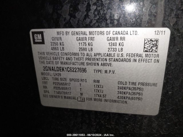 Photo 8 VIN: 2GNALDEK1C6227696 - CHEVROLET EQUINOX 