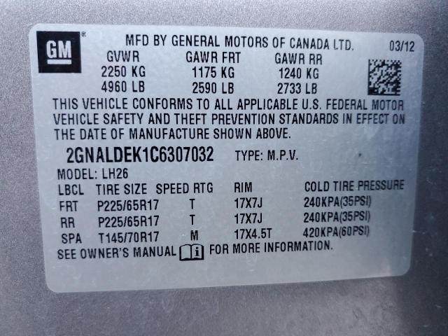 Photo 12 VIN: 2GNALDEK1C6307032 - CHEVROLET EQUINOX LT 