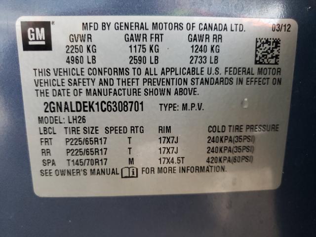 Photo 9 VIN: 2GNALDEK1C6308701 - CHEVROLET EQUINOX LT 