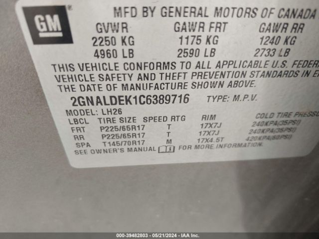 Photo 8 VIN: 2GNALDEK1C6389716 - CHEVROLET EQUINOX 