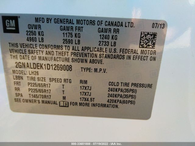 Photo 8 VIN: 2GNALDEK1D1269008 - CHEVROLET EQUINOX 