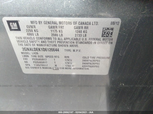 Photo 8 VIN: 2GNALDEK1D6126644 - CHEVROLET EQUINOX 