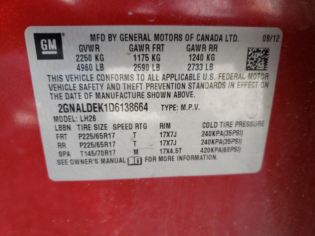 Photo 9 VIN: 2GNALDEK1D6138664 - CHEVROLET EQUINOX LT 