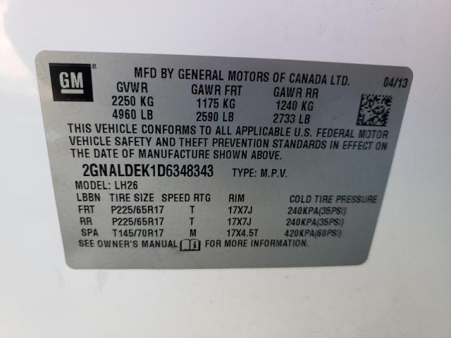 Photo 9 VIN: 2GNALDEK1D6348343 - CHEVROLET EQUINOX LT 