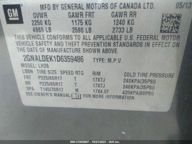 Photo 8 VIN: 2GNALDEK1D6359486 - CHEVROLET EQUINOX 