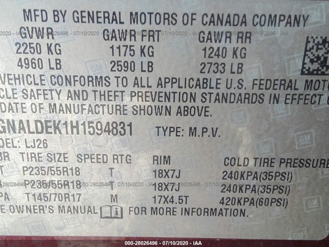 Photo 8 VIN: 2GNALDEK1H1594831 - CHEVROLET EQUINOX 