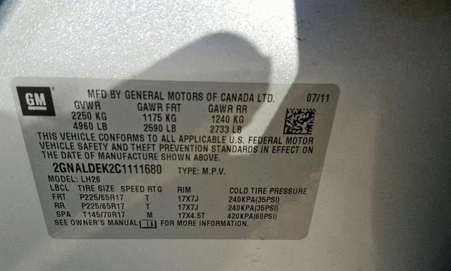 Photo 9 VIN: 2GNALDEK2C1111680 - CHEVROLET EQUINOX 