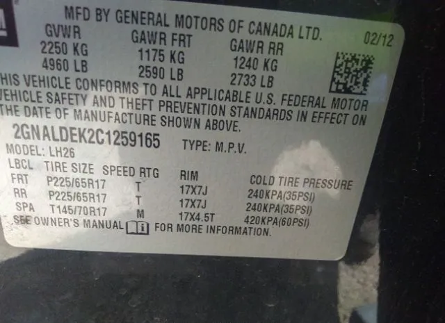 Photo 8 VIN: 2GNALDEK2C1259165 - CHEVROLET EQUINOX 