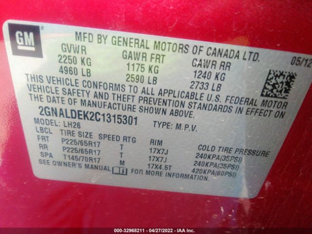 Photo 8 VIN: 2GNALDEK2C1315301 - CHEVROLET EQUINOX 