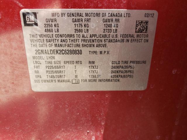 Photo 9 VIN: 2GNALDEK2C6280830 - CHEVROLET EQUINOX LT 