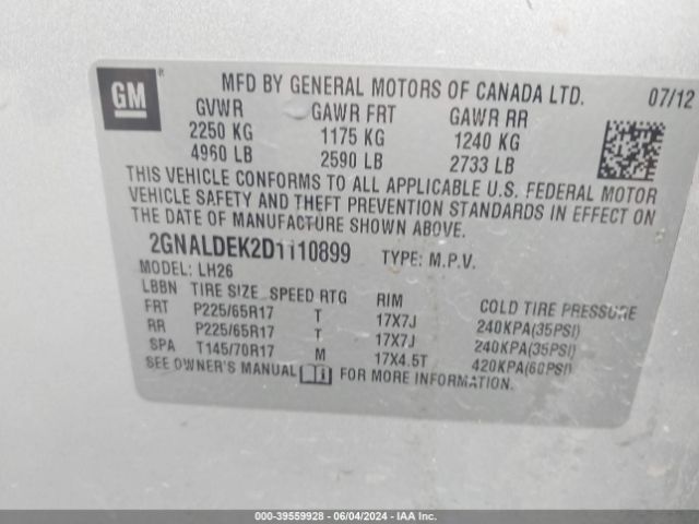 Photo 8 VIN: 2GNALDEK2D1110899 - CHEVROLET EQUINOX 