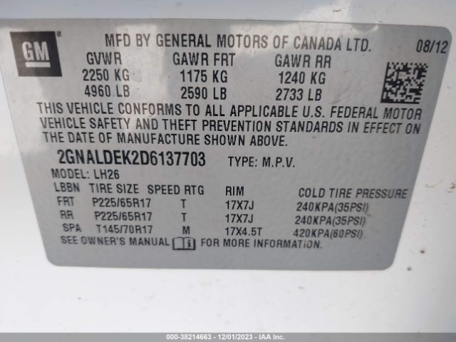 Photo 8 VIN: 2GNALDEK2D6137703 - CHEVROLET EQUINOX 