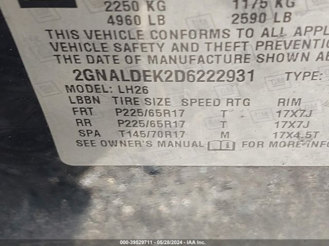 Photo 8 VIN: 2GNALDEK2D6222931 - CHEVROLET EQUINOX 