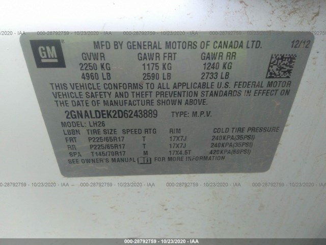 Photo 8 VIN: 2GNALDEK2D6243889 - CHEVROLET EQUINOX 