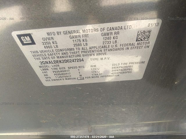 Photo 8 VIN: 2GNALDEK2D6247294 - CHEVROLET EQUINOX 