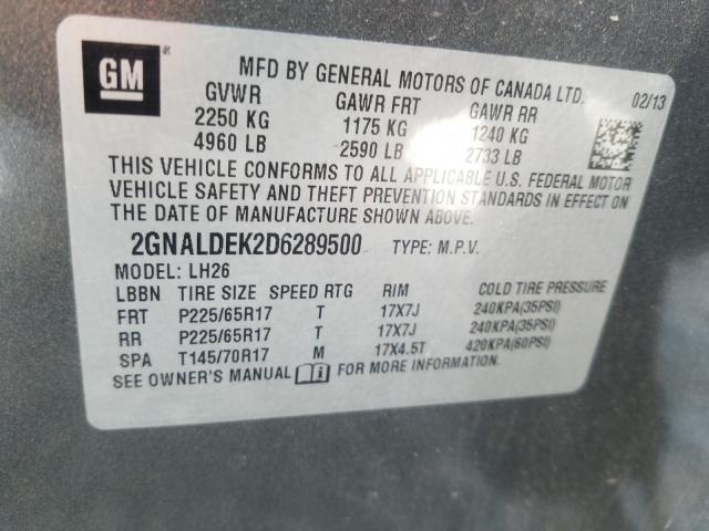 Photo 9 VIN: 2GNALDEK2D6289500 - CHEVROLET EQUINOX LT 