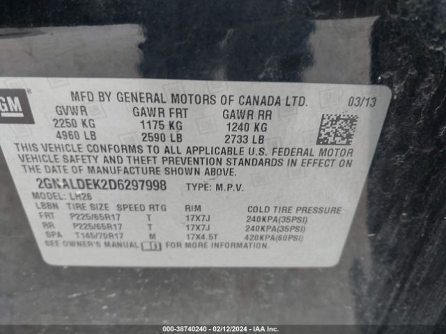 Photo 8 VIN: 2GNALDEK2D6297998 - CHEVROLET EQUINOX 