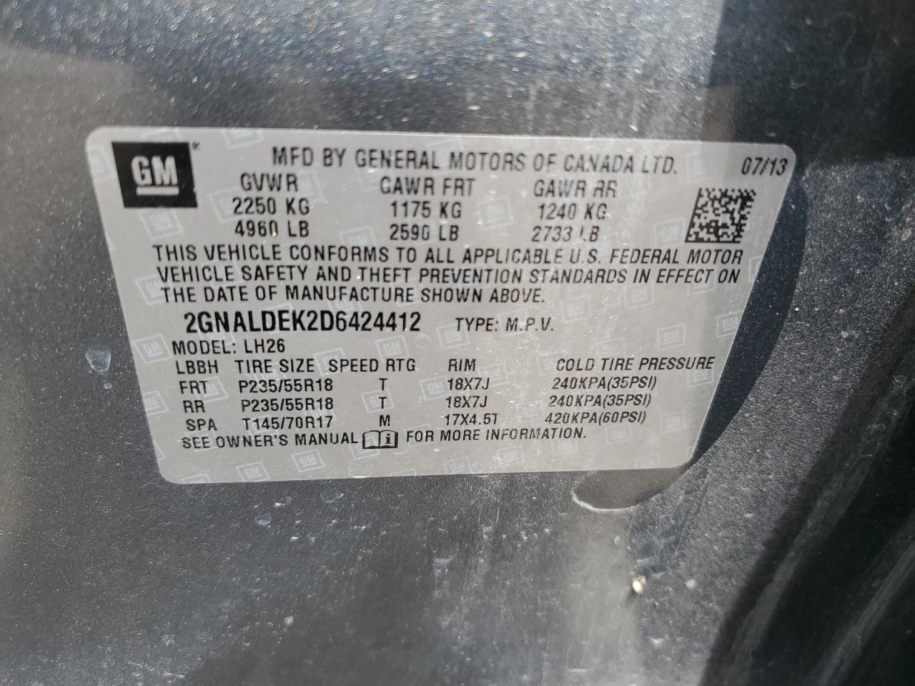 Photo 12 VIN: 2GNALDEK2D6424412 - CHEVROLET EQUINOX 