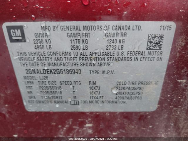 Photo 8 VIN: 2GNALDEK2G6186940 - CHEVROLET EQUINOX 