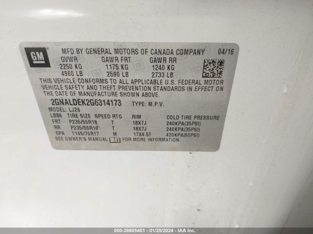 Photo 8 VIN: 2GNALDEK2G6314173 - CHEVROLET EQUINOX 