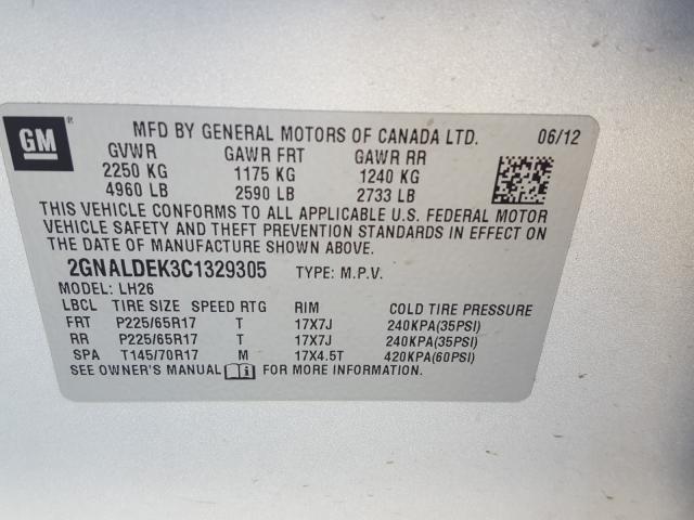 Photo 9 VIN: 2GNALDEK3C1329305 - CHEVROLET EQUINOX LT 