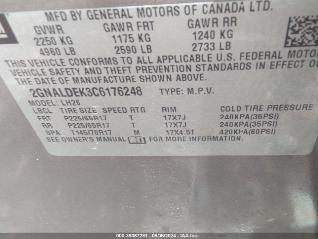 Photo 8 VIN: 2GNALDEK3C6176248 - CHEVROLET EQUINOX 