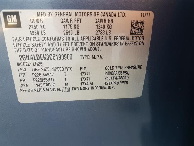 Photo 9 VIN: 2GNALDEK3C6190909 - CHEVROLET EQUINOX LT 