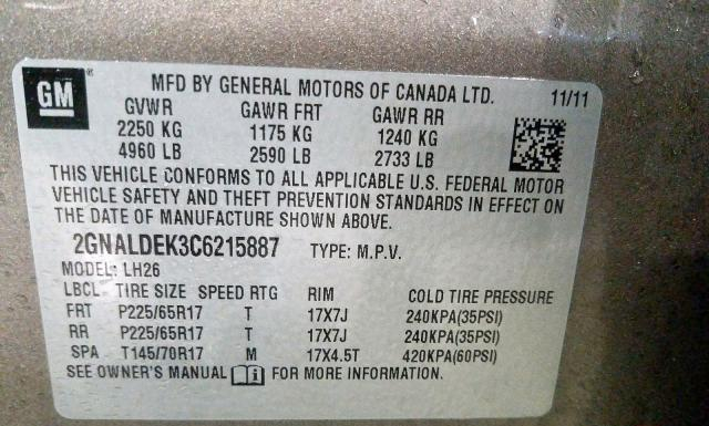 Photo 9 VIN: 2GNALDEK3C6215887 - CHEVROLET EQUINOX 