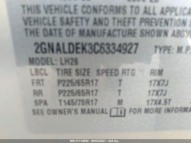 Photo 8 VIN: 2GNALDEK3C6334927 - CHEVROLET EQUINOX 