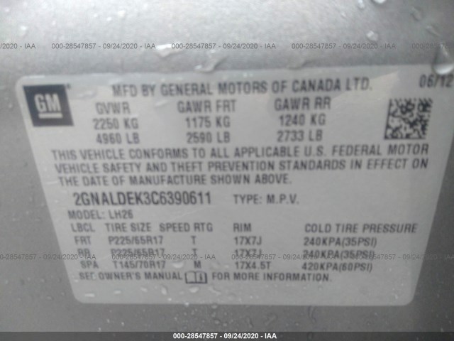 Photo 8 VIN: 2GNALDEK3C6390611 - CHEVROLET EQUINOX 