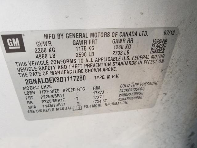 Photo 9 VIN: 2GNALDEK3D1117280 - CHEVROLET EQUINOX LT 