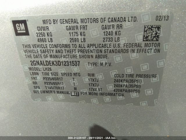 Photo 8 VIN: 2GNALDEK3D1231537 - CHEVROLET EQUINOX 